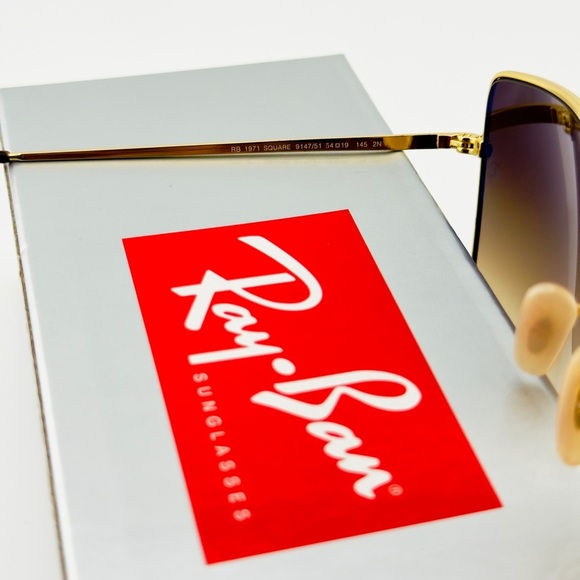 Ray-Ban Square Classic Sunglasses RB1971 Gold Frame Light Brown Gradient Lenses - Picture 12 of 14